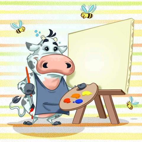 The cow painter Black Modern Wood Framed Art Print by Alvez, A. - Perez, A.