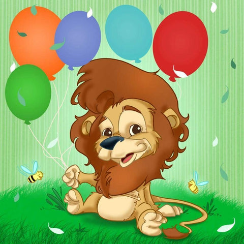 The Lion and the balloons Black Modern Wood Framed Art Print by Alvez, A. - Perez, A.