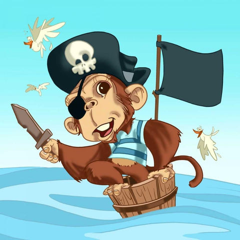 The Pirate Monkey Black Modern Wood Framed Art Print by Alvez, A. - Perez, A.