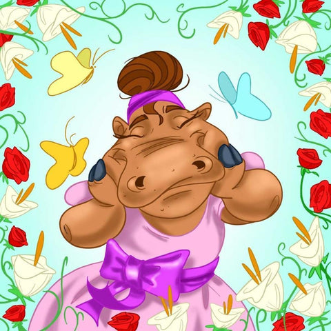 Hippopotamus ballerina Black Ornate Wood Framed Art Print with Double Matting by Alvez, A. - Perez, A.