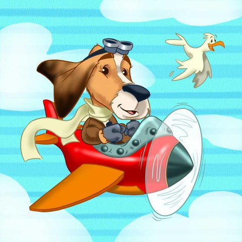 The pilot puppy White Modern Wood Framed Art Print with Double Matting by Alvez, A. - Perez, A.