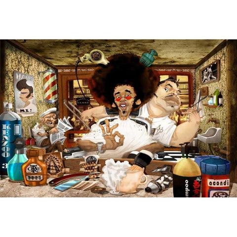 The Barbers Shop Gold Ornate Wood Framed Art Print with Double Matting by Alvez, A. - Perez, A.