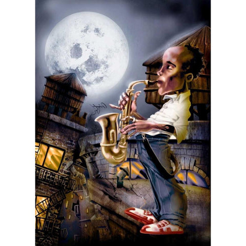 The Saxophonist -2 Black Modern Wood Framed Art Print with Double Matting by Alvez, A. - Perez, A.