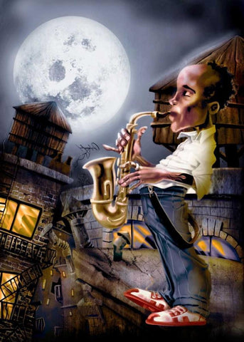 The Saxophonist -2 Black Ornate Wood Framed Art Print with Double Matting by Alvez, A. - Perez, A.