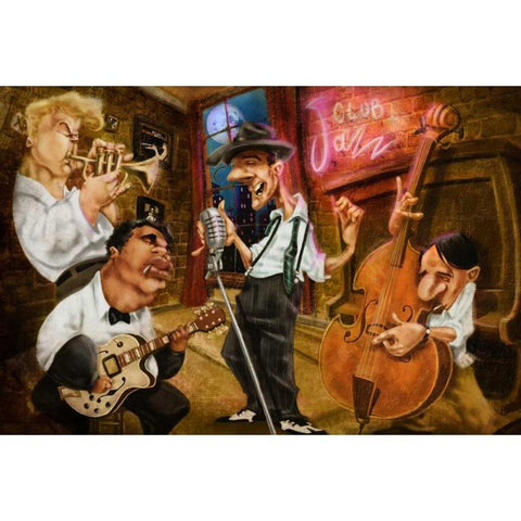 Jazz Club Black Modern Wood Framed Art Print with Double Matting by Alvez, A. - Perez, A.