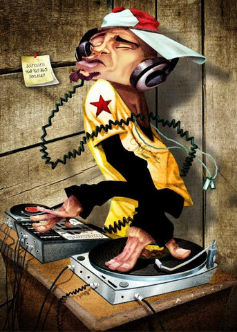 DJ Love Black Ornate Wood Framed Art Print with Double Matting by Alvez, A. - Perez, A.