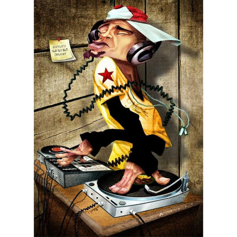 DJ Love Black Modern Wood Framed Art Print by Alvez, A. - Perez, A.