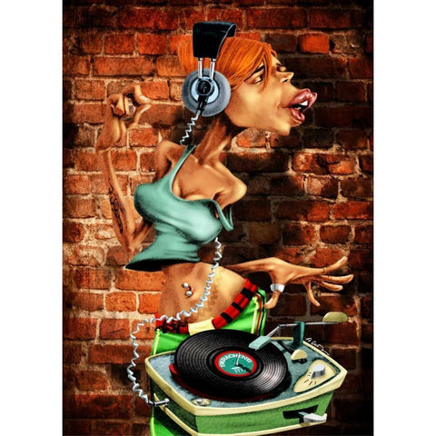 DJ-Moon White Modern Wood Framed Art Print by Alvez, A. - Perez, A.