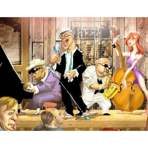 Musicians Jam Session Black Modern Wood Framed Art Print with Double Matting by Alvez, A. - Perez, A.