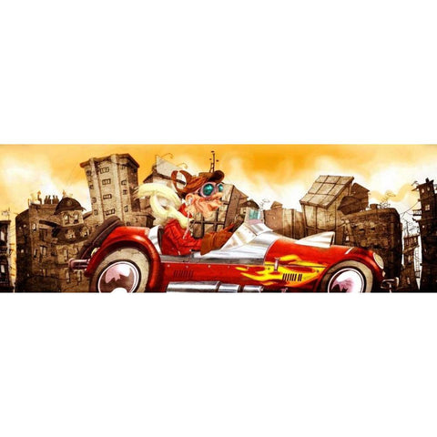 The Crazy Cars Gold Ornate Wood Framed Art Print with Double Matting by Alvez, A. - Perez, A.