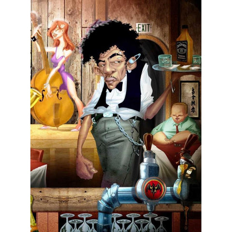 Barman Jam Session White Modern Wood Framed Art Print by Alvez, A. - Perez, A.