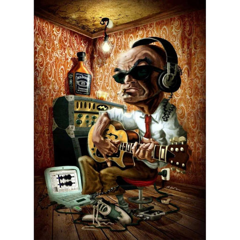 Bluesman 1 Black Modern Wood Framed Art Print with Double Matting by Alvez, A. - Perez, A.