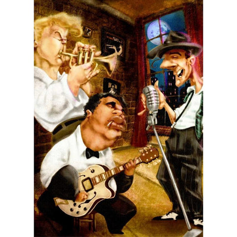 Band Jazz Club Gold Ornate Wood Framed Art Print with Double Matting by Alvez, A. - Perez, A.