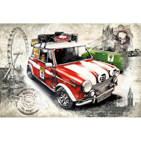 Car 01 London White Modern Wood Framed Art Print by Sola, Bresso