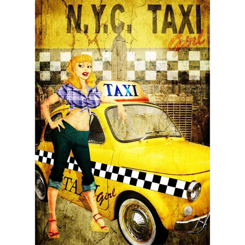 Taxi Girl Black Modern Wood Framed Art Print with Double Matting by Sola, Bresso