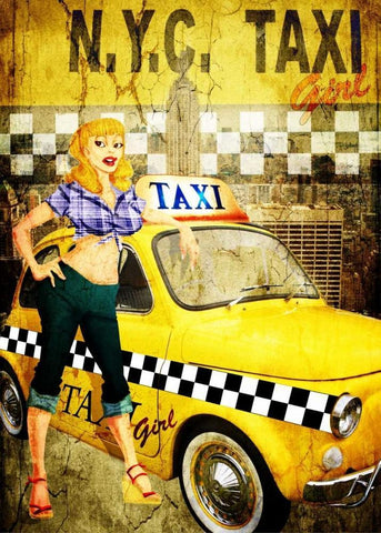 Taxi Girl White Modern Wood Framed Art Print with Double Matting by Sola, Bresso