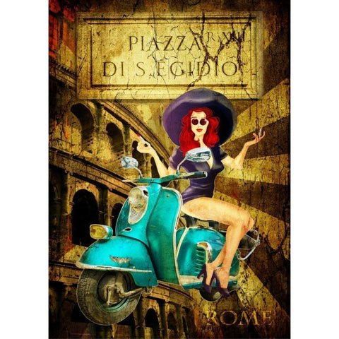 Pin Up Rome Black Modern Wood Framed Art Print with Double Matting by Sola, Bresso