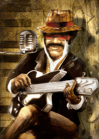 The Guitarist Black Ornate Wood Framed Art Print with Double Matting by Sola, Bresso