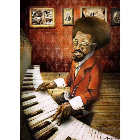 The Pianist Black Modern Wood Framed Art Print with Double Matting by Sola, Bresso