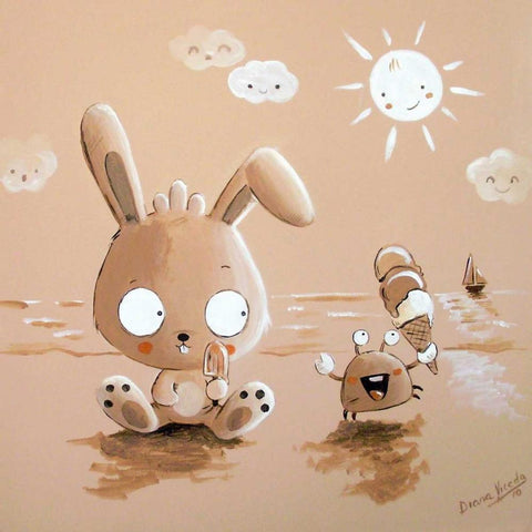 Rabbit and Crab Black Modern Wood Framed Art Print with Double Matting by Vicedo, Diana