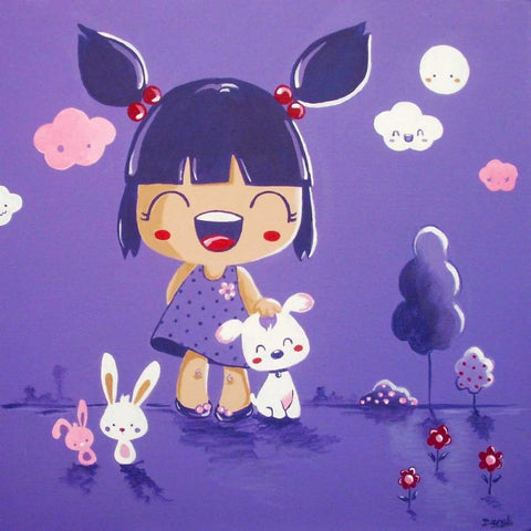 Little Girl Violet Color White Modern Wood Framed Art Print with Double Matting by Vicedo, Diana