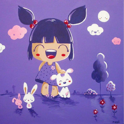 Little Girl Violet Color White Modern Wood Framed Art Print by Vicedo, Diana