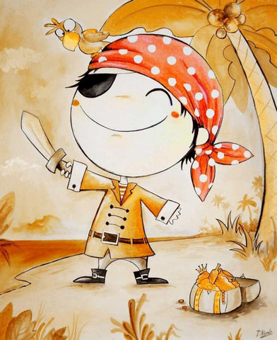 Pirate White Modern Wood Framed Art Print with Double Matting by Vicedo, Diana