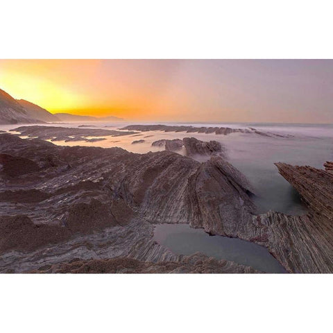 Sunrise beach 845 Gold Ornate Wood Framed Art Print with Double Matting by Palacios, J.A.