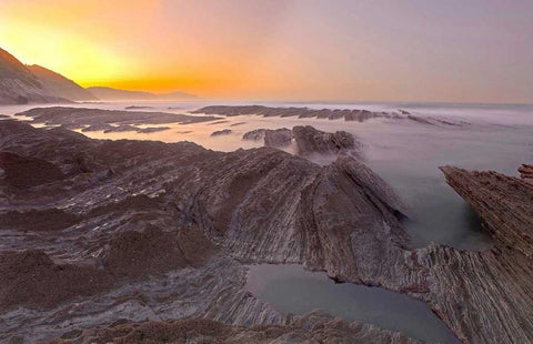 Sunrise beach 845 White Modern Wood Framed Art Print with Double Matting by Palacios, J.A.