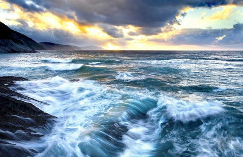 Sea twilight 839 White Modern Wood Framed Art Print with Double Matting by Palacios, J.A.