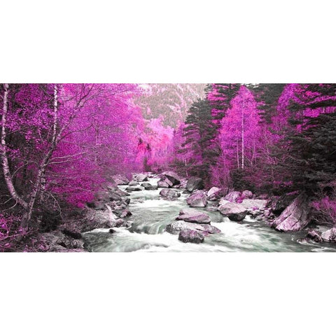 Lilac river and trees 832 Gold Ornate Wood Framed Art Print with Double Matting by Palacios, J.A.