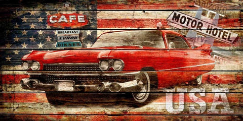 USA Collage 2 White Modern Wood Framed Art Print with Double Matting by Robins, John H.