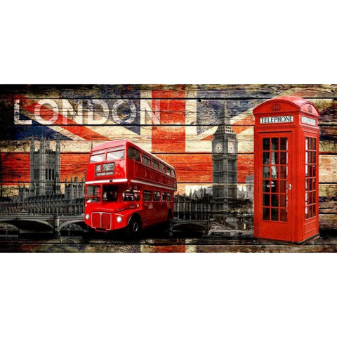 UK Collage 4 Gold Ornate Wood Framed Art Print with Double Matting by Robins, John H.