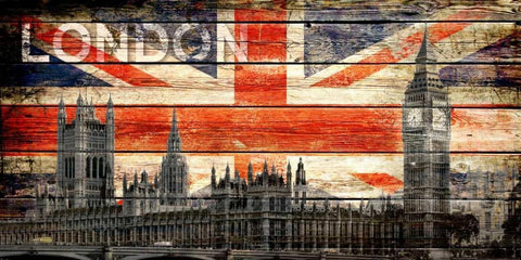 UK Collage 2 White Modern Wood Framed Art Print with Double Matting by Robins, John H.