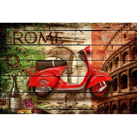 Italy Collage 2 Black Modern Wood Framed Art Print with Double Matting by Robins, John H.