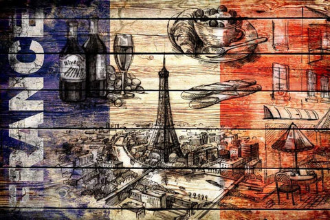 France Collage 03.02 Black Ornate Wood Framed Art Print with Double Matting by Robins, John H.