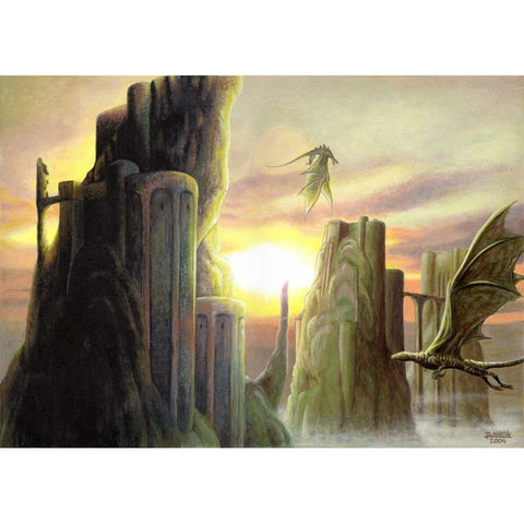 Dragons Land Black Modern Wood Framed Art Print with Double Matting by Martin, Jose Luis