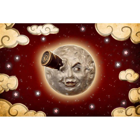 A Trip to the Moon-Red Gold Ornate Wood Framed Art Print with Double Matting by Martin, Jose Luis