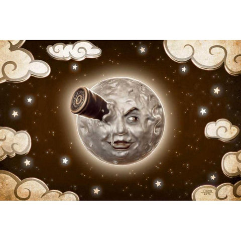 A Trip to the Moon-Sepia White Modern Wood Framed Art Print by Martin, Jose Luis