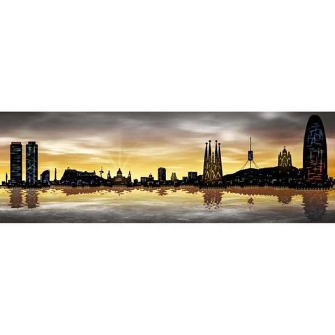 Skyline Barcelona 05 White Modern Wood Framed Art Print by Ferriz, Jose
