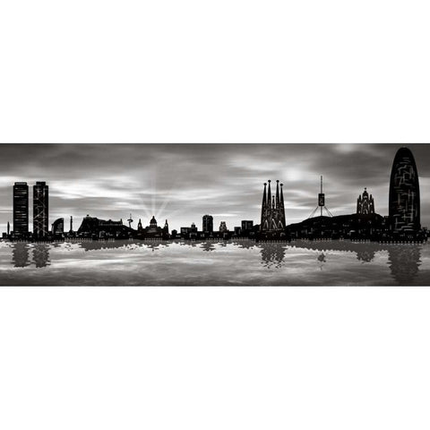 Skyline Barcelona 04 Black Modern Wood Framed Art Print with Double Matting by Ferriz, Jose