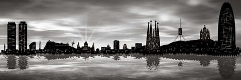 Skyline Barcelona 04 Black Ornate Wood Framed Art Print with Double Matting by Ferriz, Jose