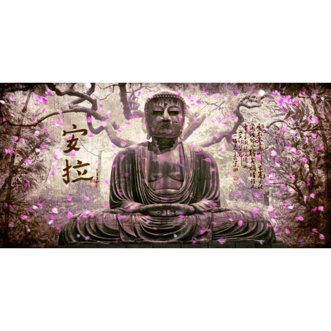 Buddha in tree lilac Black Modern Wood Framed Art Print with Double Matting by Ferriz, Jose