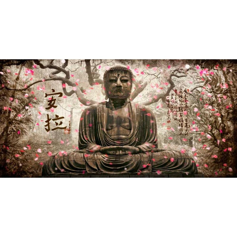 Buddha in tree silver Black Modern Wood Framed Art Print with Double Matting by Ferriz, Jose