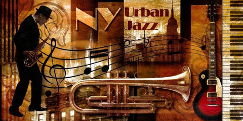 New York jazz 01 Black Ornate Wood Framed Art Print with Double Matting by Robert, Paul