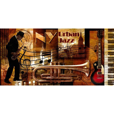 New York jazz 01 Black Modern Wood Framed Art Print with Double Matting by Robert, Paul