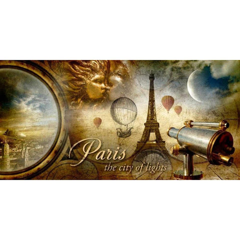 Collage Paris Fantasy Gold Ornate Wood Framed Art Print with Double Matting by Robert, Paul