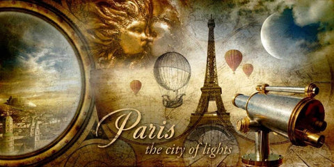 Collage Paris Fantasy Black Ornate Wood Framed Art Print with Double Matting by Robert, Paul