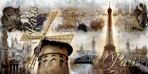 Collage Paris 03 Black Ornate Wood Framed Art Print with Double Matting by Robert, Paul