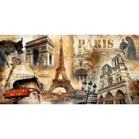 Collage Paris 01 Gold Ornate Wood Framed Art Print with Double Matting by Robert, Paul